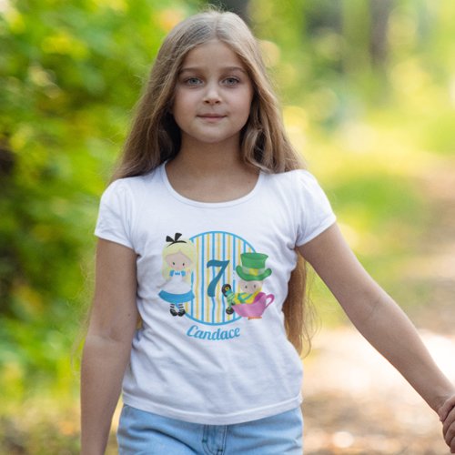 Alice in Wonderland Cute Custom Kids Blue Birthday T_Shirt