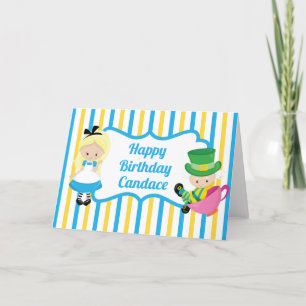 Alice in Wonderland Cute Happy Birthday Blue Letterpress Thank You Card