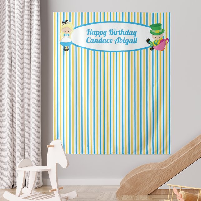 Alice in Wonderland Cute Kids Birthday Photo Booth Tapestry (Creator Uploaded)