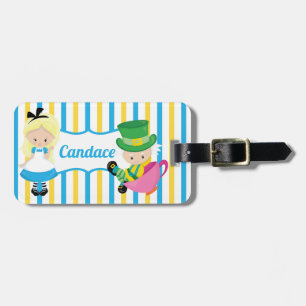 Alice in Wonderland Cute Kids Monogram Blue Yellow Luggage Tag