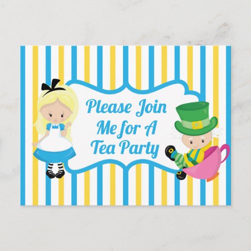 Alice in Wonderland Cute Party Birthday Invitation Postcard