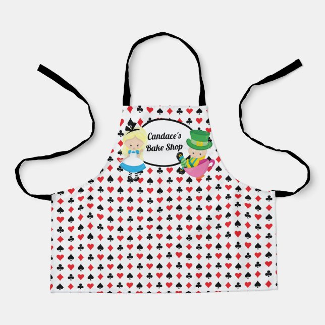 Alice in Wonderland Cute Personalized Black Red Apron (Front)