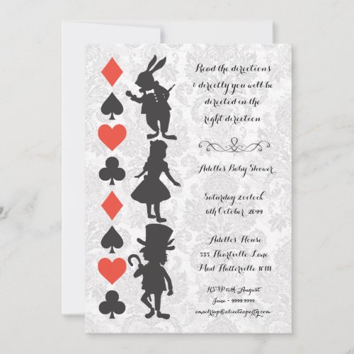 Alice in Wonderland Damask Baby Shower Invite