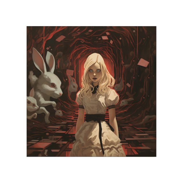 Alice in Wonderland Dark Surrealistic Wood Wall Art (Front)