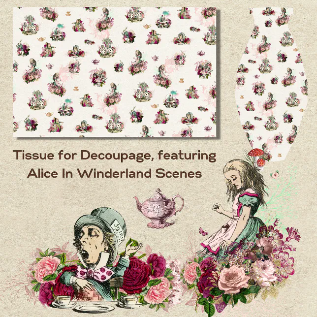 Alice in Wonderland Decoupage Vintage Pattern Tissue Paper Zazzle