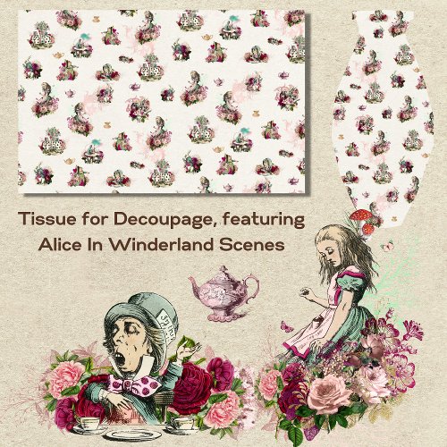 Alice in Wonderland Decoupage Vintage Pattern Tissue Paper