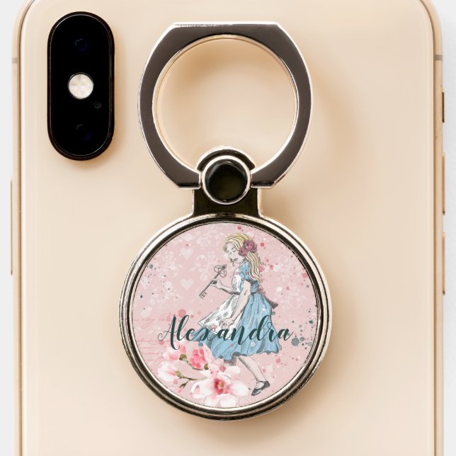 Alice In Wonderland Design Custom Name Phone Ring Stand (Close Up)