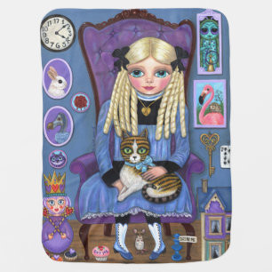 Alice in Wonderland & Dinah Cat Cute Fairy Tale Baby Blanket