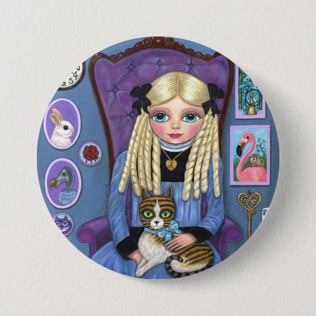 Alice in Wonderland & Dinah Cat Cute Fairy Tale Button (Front)