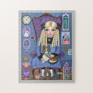 Alice in Wonderland & Dinah Cat Cute Fairy Tale Jigsaw Puzzle