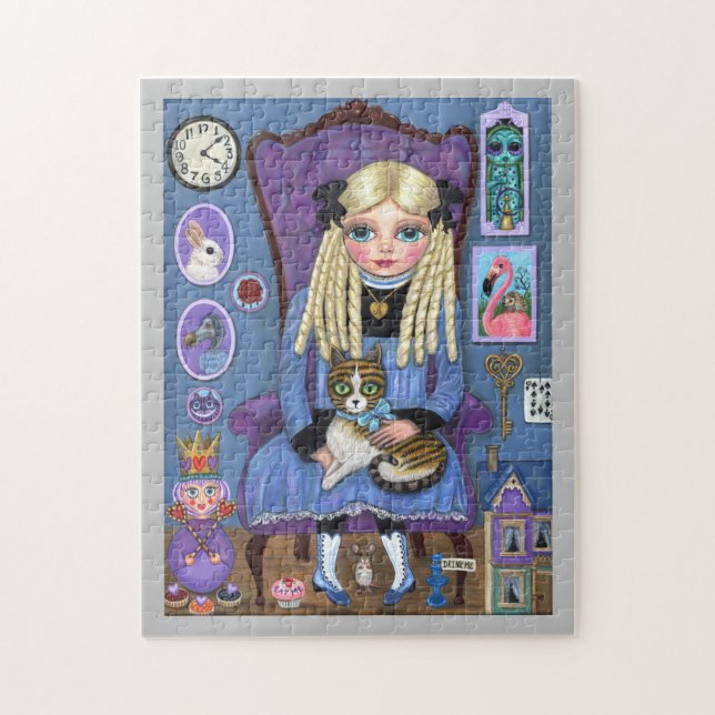 Alice in Wonderland & Dinah Cat Cute Fairy Tale Jigsaw Puzzle (Vertical)
