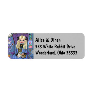 Alice in Wonderland & Dinah Cat Cute Fairy Tale Label