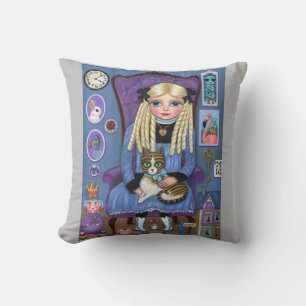 Alice in Wonderland & Dinah Cat Cute Fairy Tale Throw Pillow