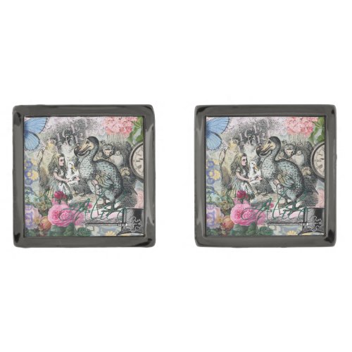 Alice in Wonderland Dodo Classic Artwork Gunmetal Finish Cufflinks