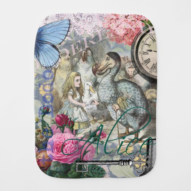 Alice in Wonderland Dodo Classic Tenniel Art Burp Cloth (Front)