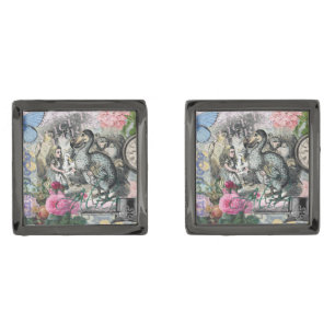Alice in Wonderland Dodo Classic Tenniel Art Gunmetal Finish Cufflinks
