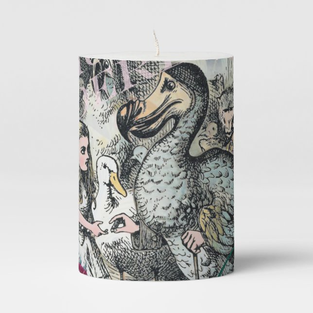 Alice in Wonderland Dodo Classic Tenniel Art Pillar Candle (Front)