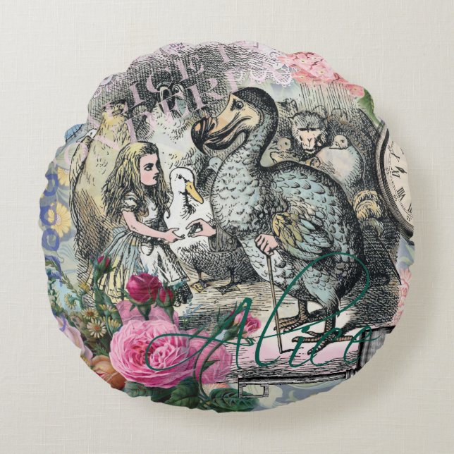 Alice in Wonderland Dodo Classic Tenniel Art Round Pillow (Front)