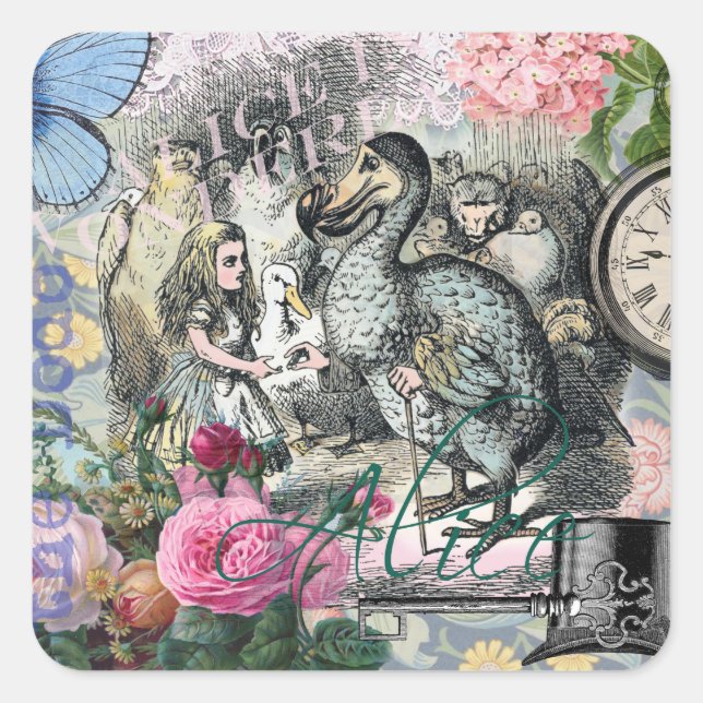 Alice in Wonderland Dodo Classic Tenniel Art Square Sticker (Front)