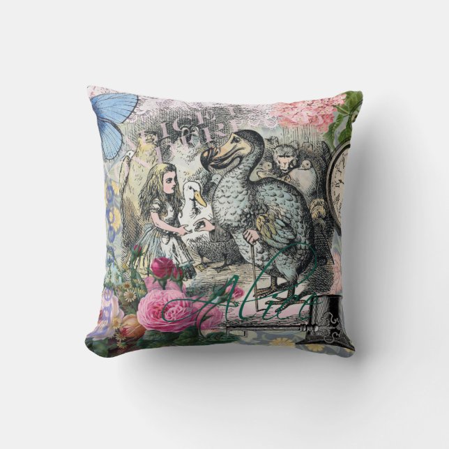 Alice in Wonderland Dodo Classic Tenniel Art Throw Pillow (Front)