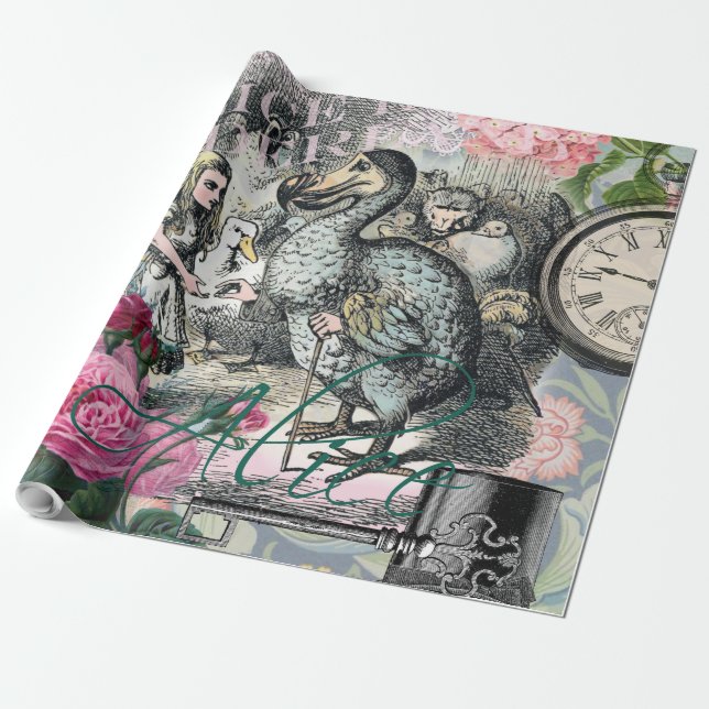 Alice in Wonderland Dodo Classic Tenniel Art Wrapping Paper (Unrolled)