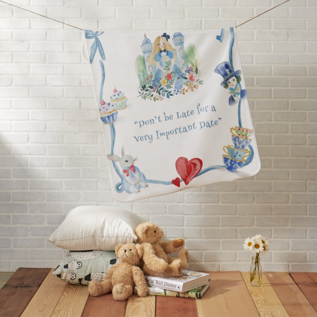 Alice in Wonderland Don’t Be Late Nursery  Baby Blanket (In Situ)