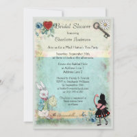 Alice in Wonderland bridal shower invitation blue