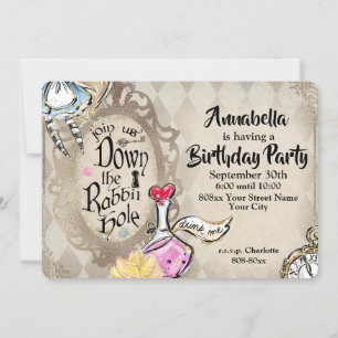 Alice in Wonderland Down the Rabbit Hole Party Invitation