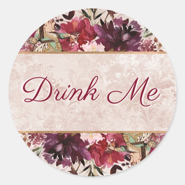 Alice in Wonderland Drink Me Tea Party Favor Classic Round Sticker (Front)