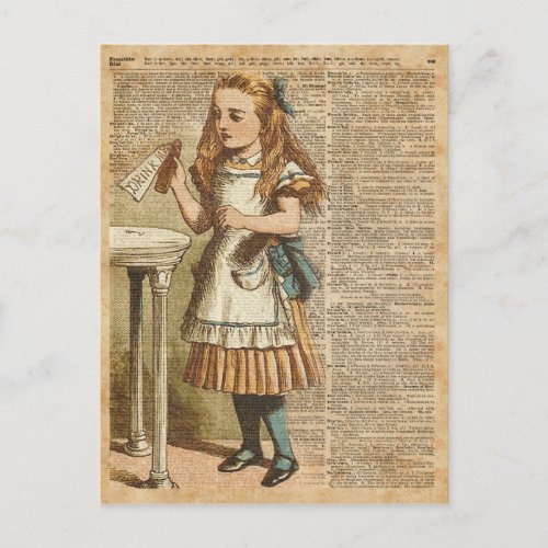Alice In Wonderland Drink Me Vintage Book Page Art Postcard