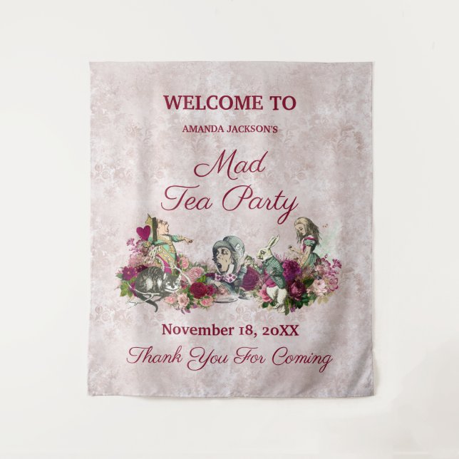 Alice in Wonderland Elegant Tea Party Welcome Tapestry (Front)
