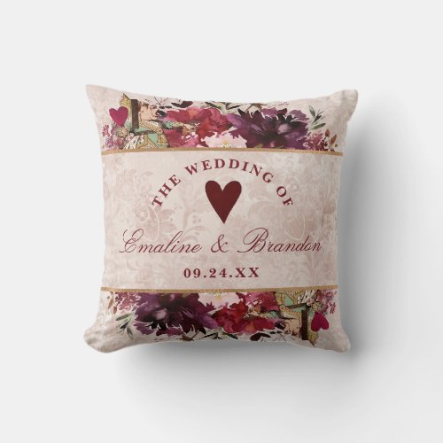 Alice in Wonderland Elegant Vintage Floral Wedding Throw Pillow