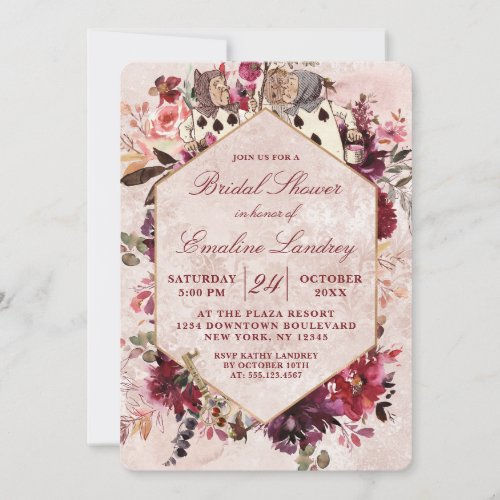 Alice in Wonderland Elegant Wedding Bridal Shower Invitation