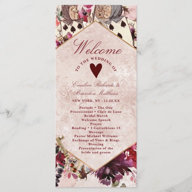 Alice in Wonderland Elegant Wedding Ceremony Program (Front)