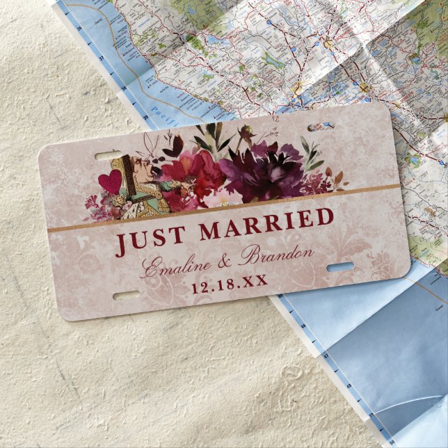 Alice in Wonderland Elegant Wedding Just Married License Plate (In Situ)