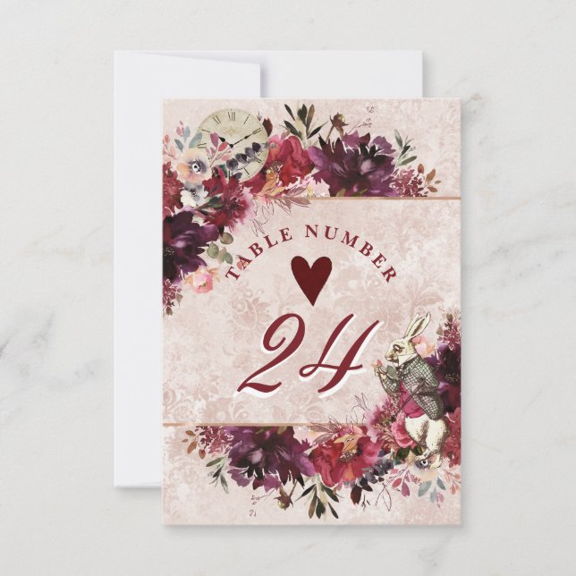 Alice in Wonderland Elegant Wedding Table Numbers (Front)