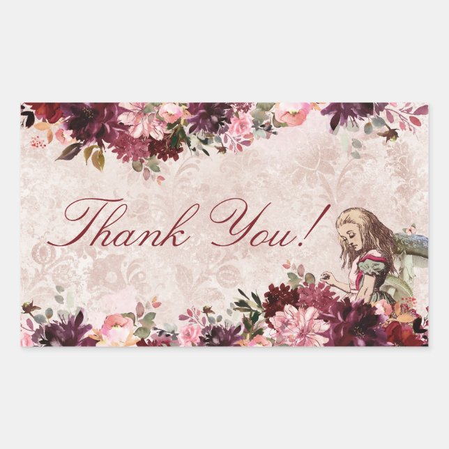 Alice in Wonderland Elegant Wedding Thank You Rectangular Sticker (Front)