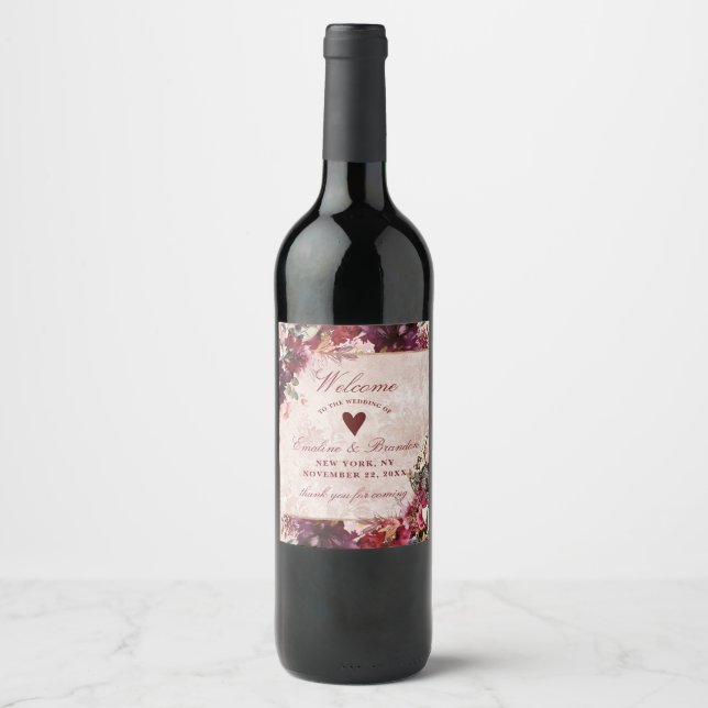 Alice in Wonderland Elegant Wedding Welcome Wine Label (Front)