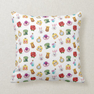 Alice In Wonderland Emoji Pattern Throw Pillow