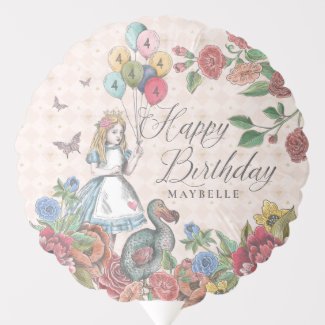 Alice in Wonderland Fairytale Happy Birthday Balloon