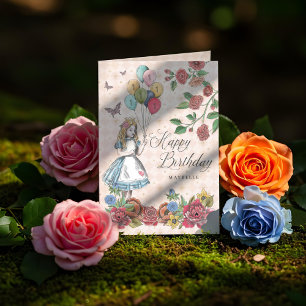 Alice in Wonderland Fairytale Happy Birthday Card