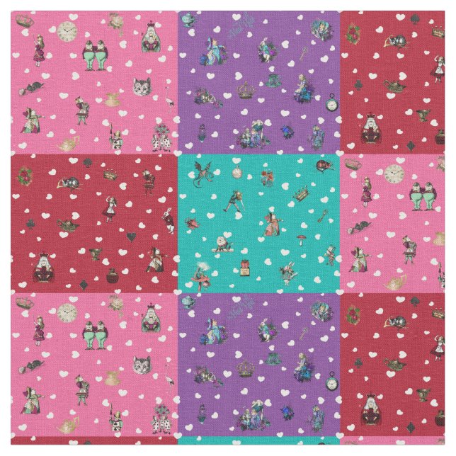Alice in Wonderland Falling Hearts 4 in 1 Fabric (Close Up)