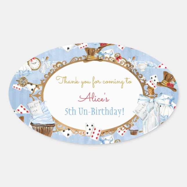 Alice in Wonderland Favor Gift Thank You Oval Sticker (Front)
