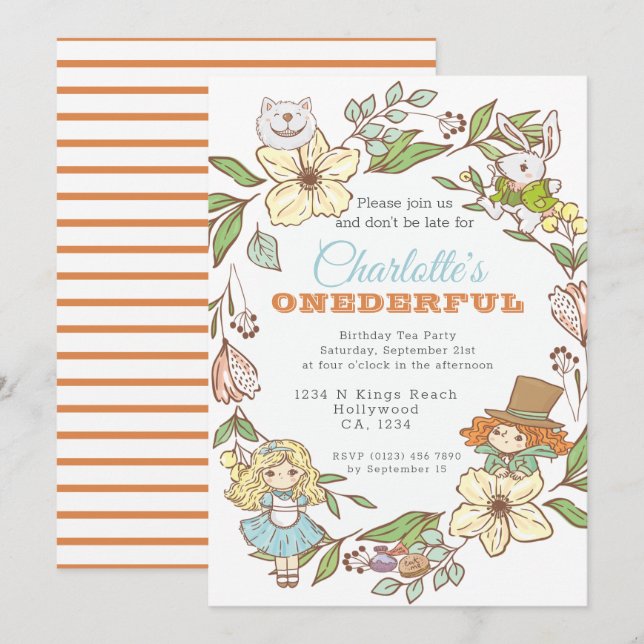 Alice in Wonderland First Birthday Invitation (Front/Back)