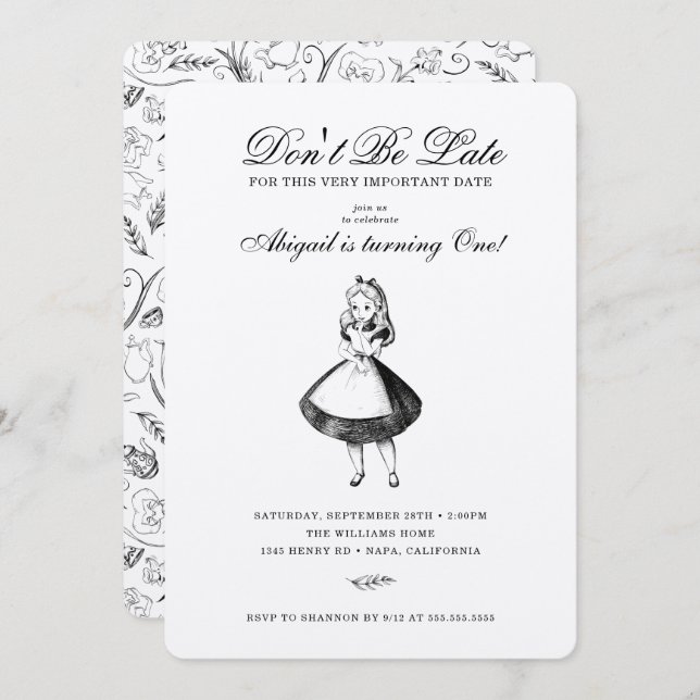 Alice in Wonderland First Birthday Save The Date (Front/Back)