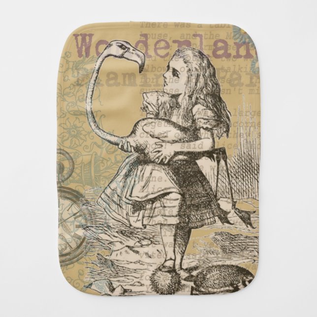 Alice in Wonderland Flamingo Classic Baby Burp Cloth (Front)