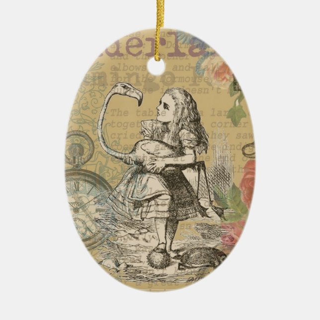 Alice in Wonderland Flamingo Classic Ceramic Ornament (Front)