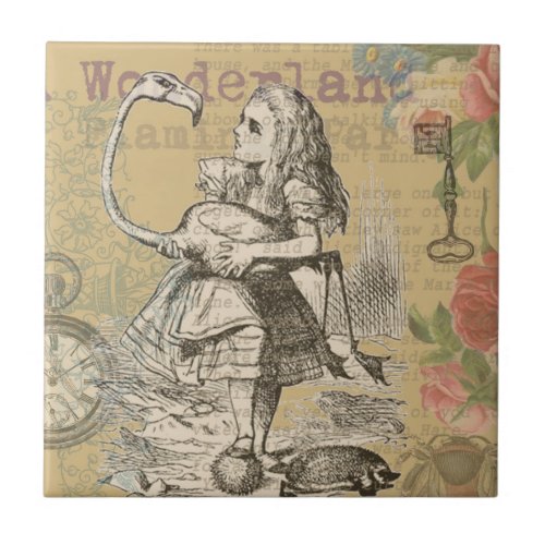 Alice in Wonderland Flamingo Classic Ceramic Tile