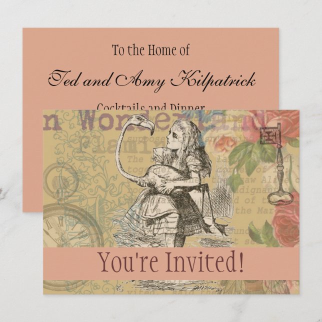 Alice in Wonderland Flamingo Classic Invitation (Front/Back)