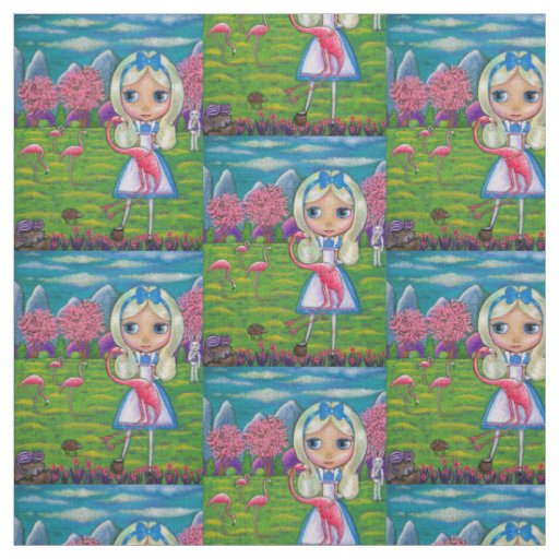 Alice in Wonderland Flamingo Croquet Big Eye Girl Fabric